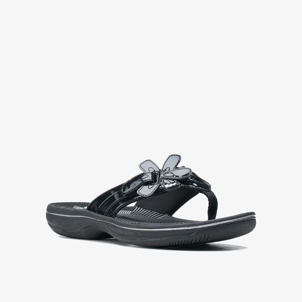 Black Clarks Women's Brinkley Flora Flip Flops | 615YDIXEK