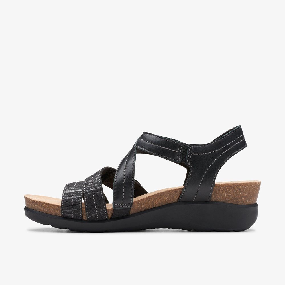 Black Clarks Women's Calenne Clara Wedge Sandals | 476SUMLPG