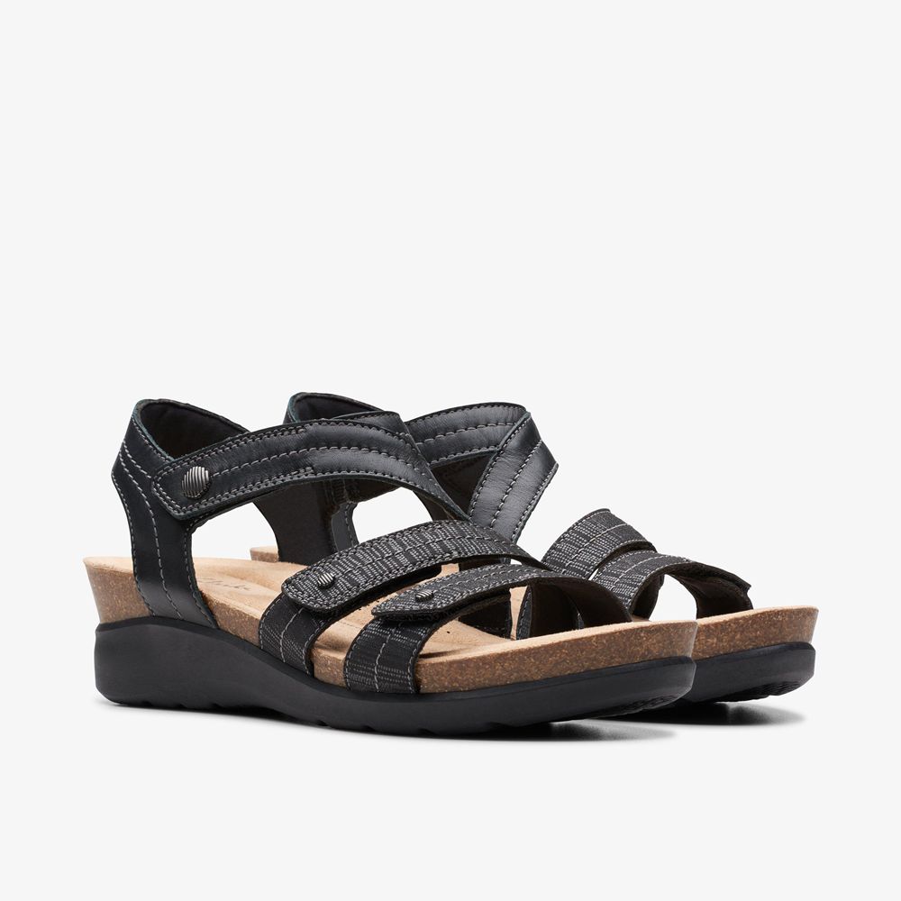 Black Clarks Women's Calenne Clara Wedge Sandals | 476SUMLPG