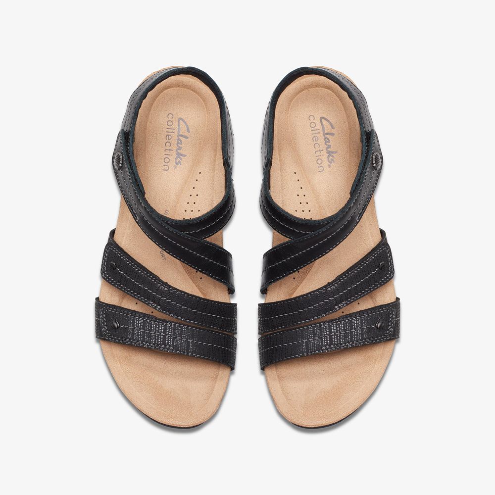 Black Clarks Women's Calenne Clara Wedge Sandals | 476SUMLPG