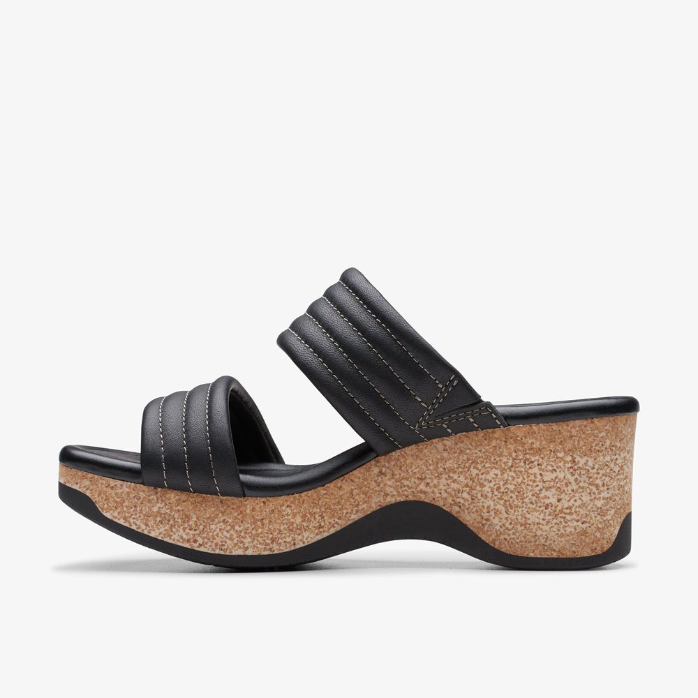 Black Clarks Women's Chelseah Path Wedge Sandals | 073LHVSCU