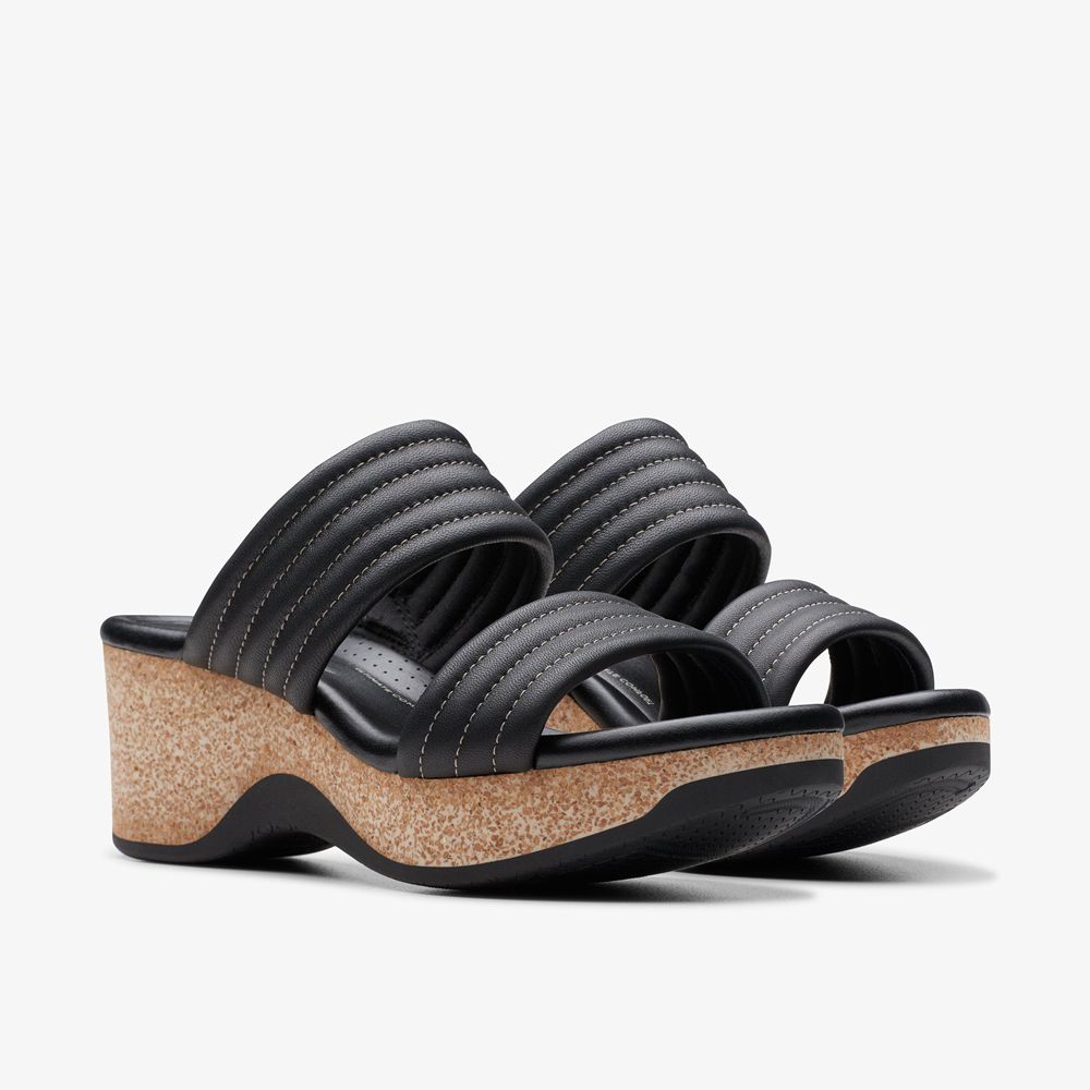 Black Clarks Women's Chelseah Path Wedge Sandals | 073LHVSCU