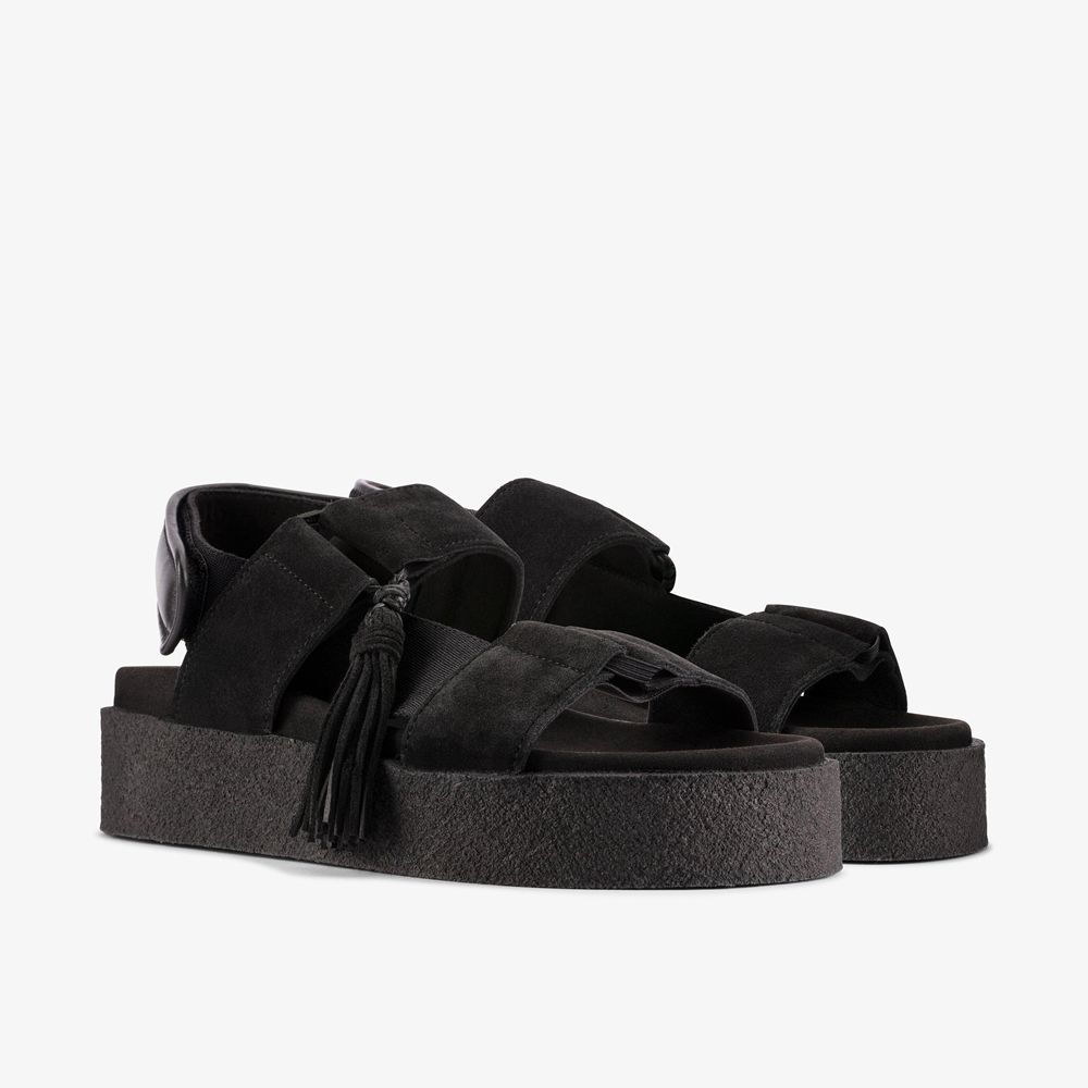 Black Clarks Women's Crepe Sandal Flat Sandals | 570COQGDR