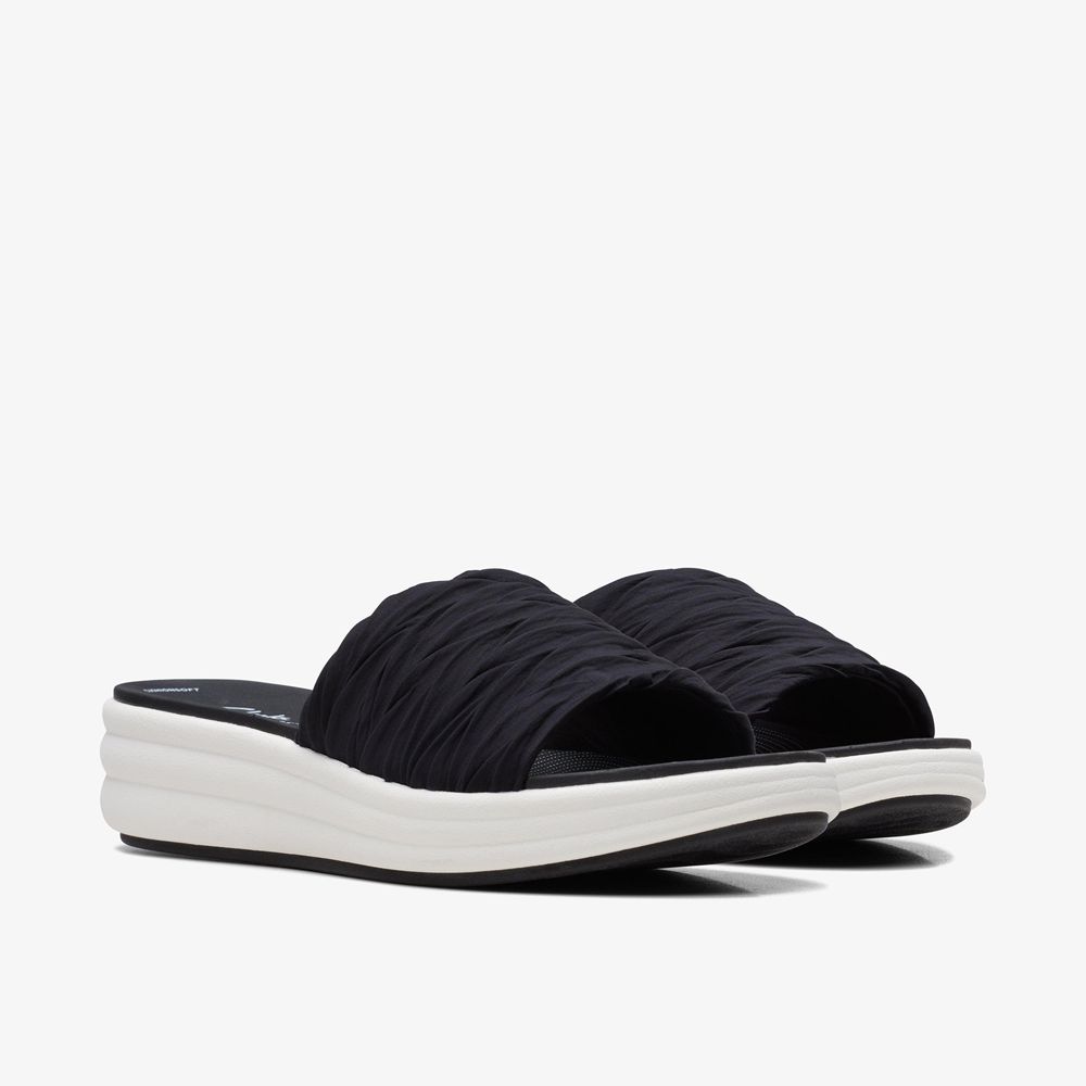 Black Clarks Women's Drift Petal Wedge Sandals | 162UVCDYR