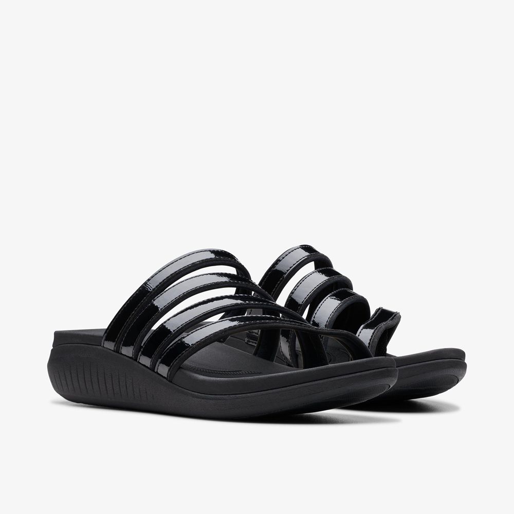 Black Clarks Women's Glide Hi Iris Wedge Sandals | 741JQANXY