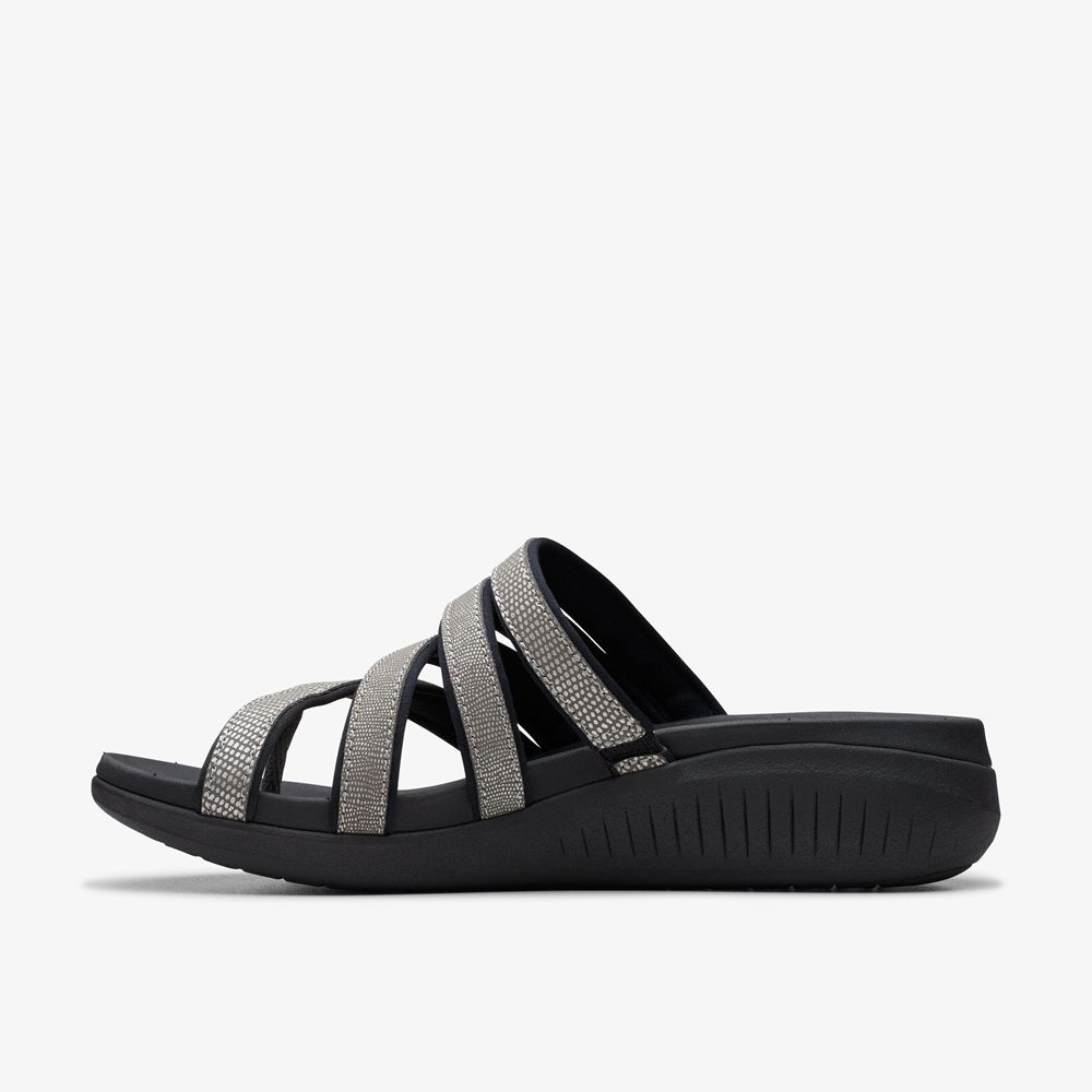 Black Clarks Women's Glide Hi Iris Wedge Sandals | 285DREOVK