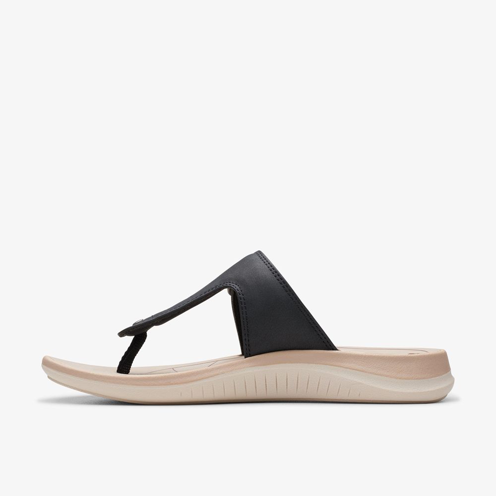 Black Clarks Women's Glide Walk Flat Sandals | 293UKTAQD