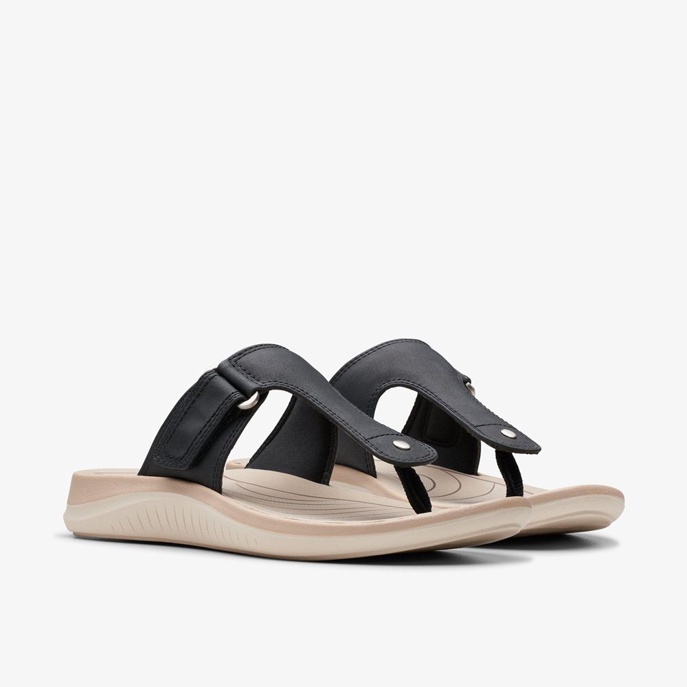 Black Clarks Women's Glide Walk Flat Sandals | 293UKTAQD