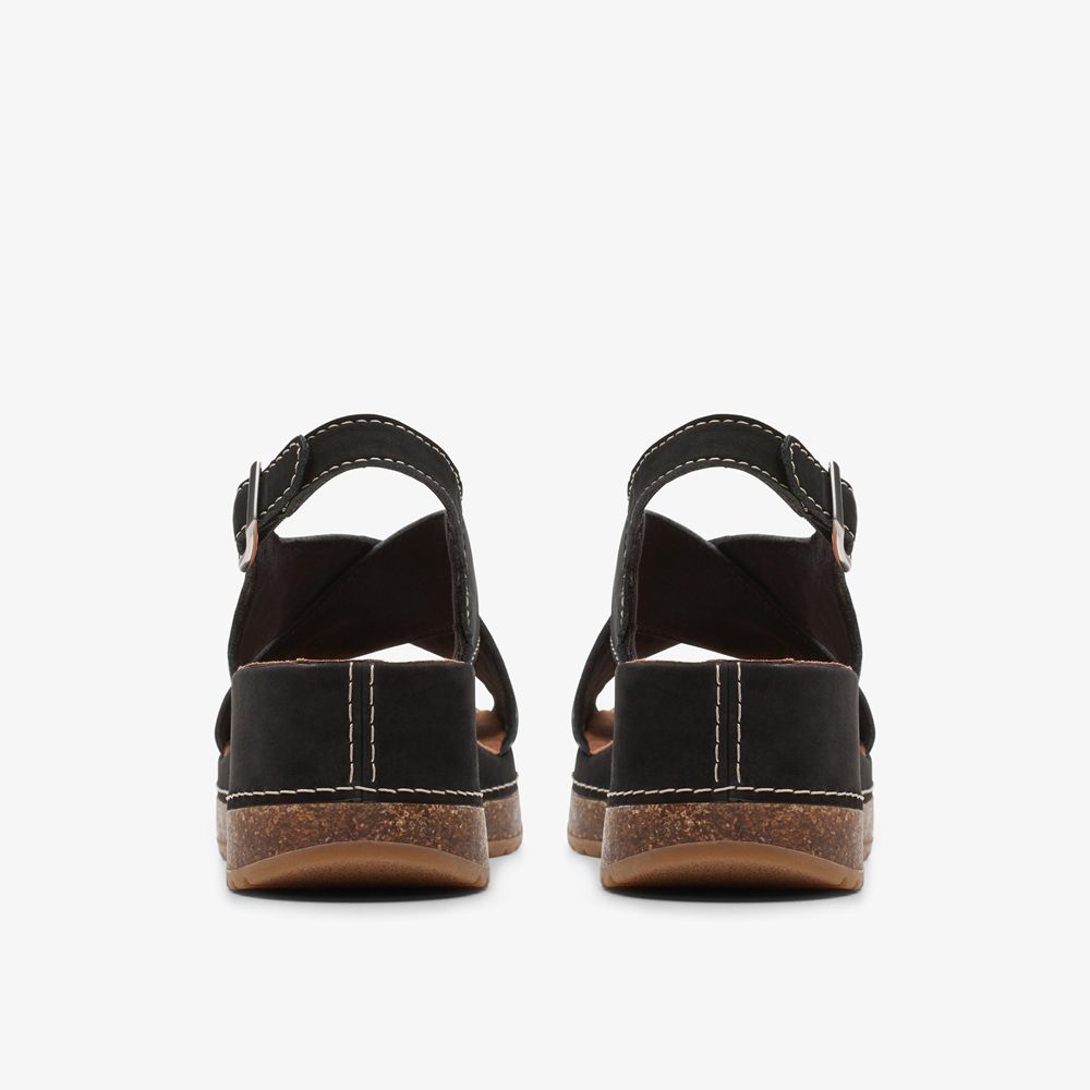 Black Clarks Women's Kassanda Step Wedge Sandals | 630QTDBPY