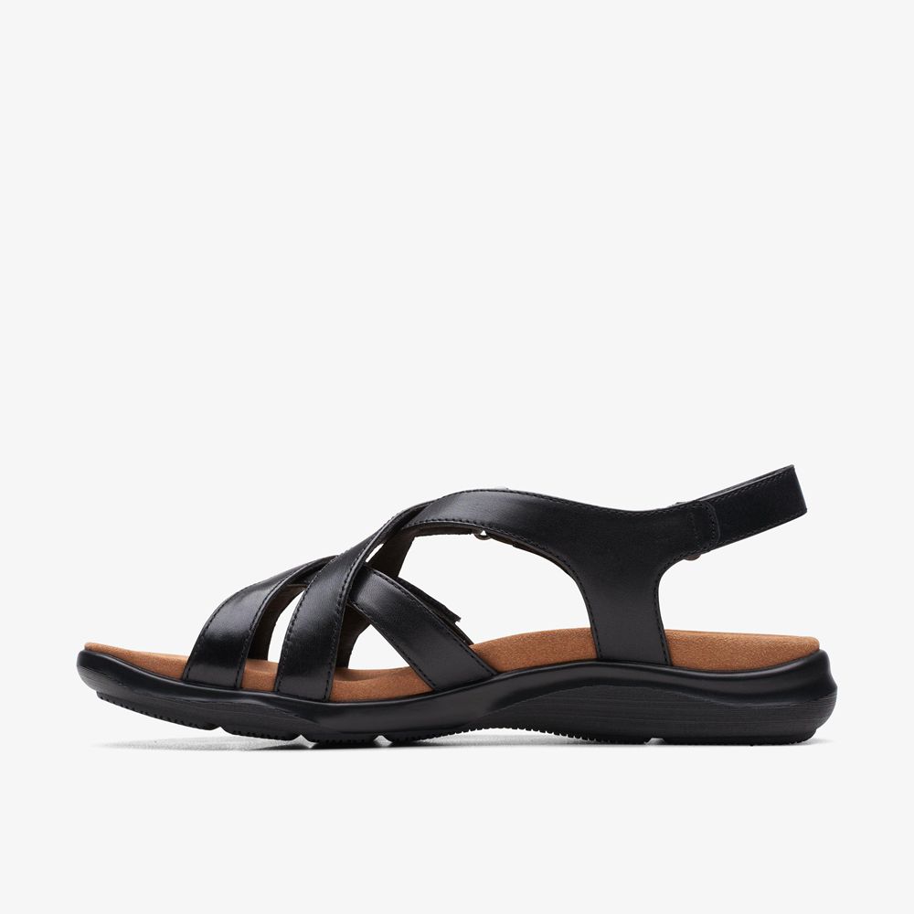 Black Clarks Women's Kitly Go Flat Sandals | 186OYXQJM