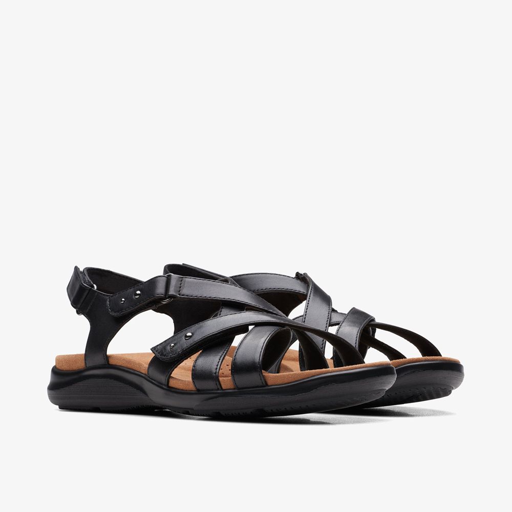 Black Clarks Women's Kitly Go Flat Sandals | 186OYXQJM