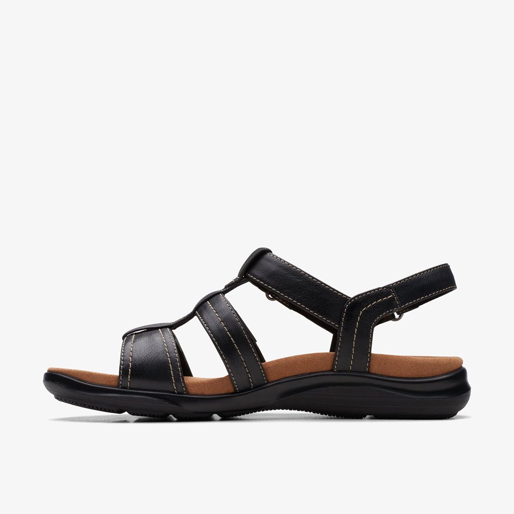 Black Clarks Women's Kitly Step Flat Sandals | 785VMDFRB