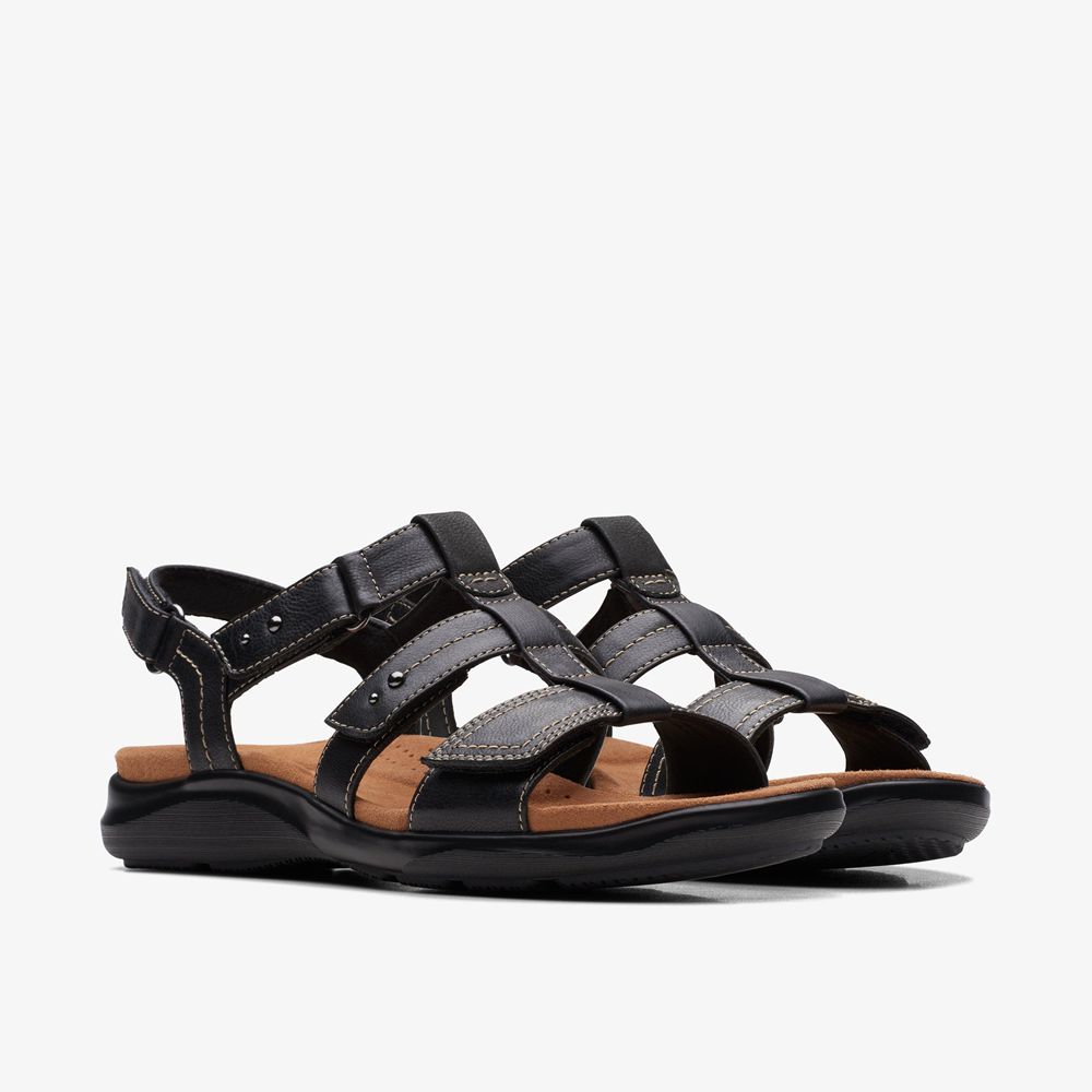 Black Clarks Women's Kitly Step Flat Sandals | 785VMDFRB