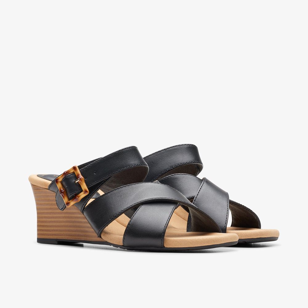 Black Clarks Women's Kyarra Judi Wedge Sandals | 860YINXVT