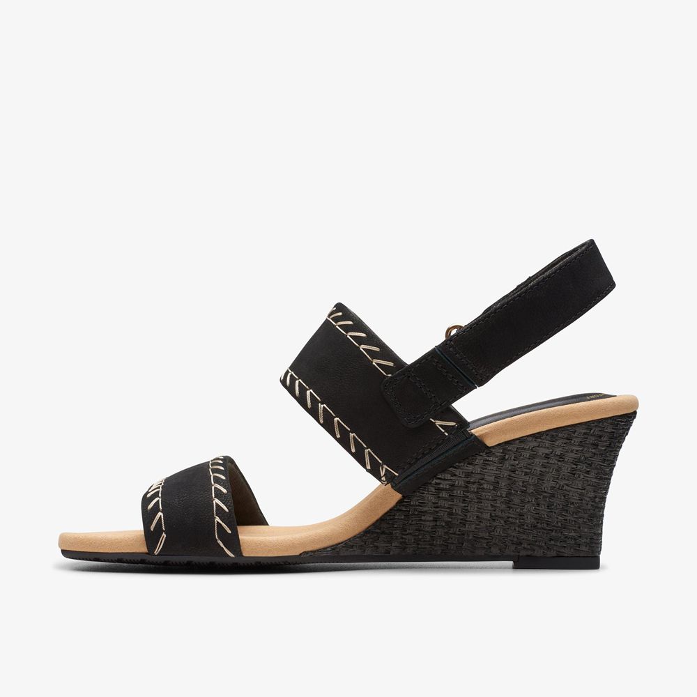 Black Clarks Women's Kyarra Rose Wedge Sandals | 486DJNXSU