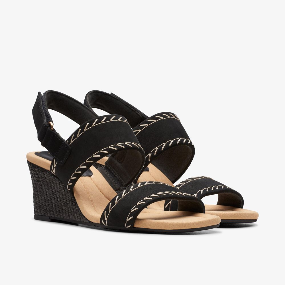 Black Clarks Women's Kyarra Rose Wedge Sandals | 486DJNXSU