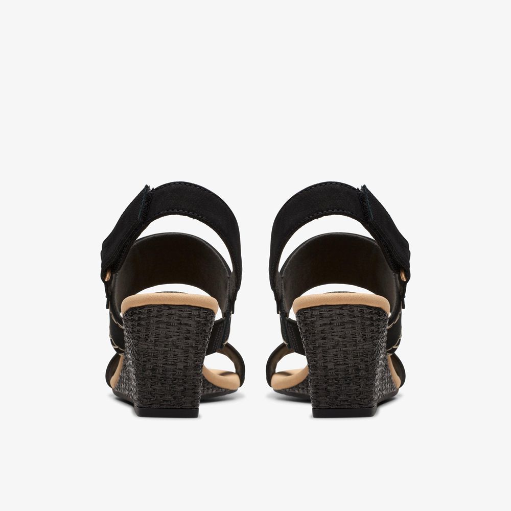 Black Clarks Women's Kyarra Rose Wedge Sandals | 486DJNXSU