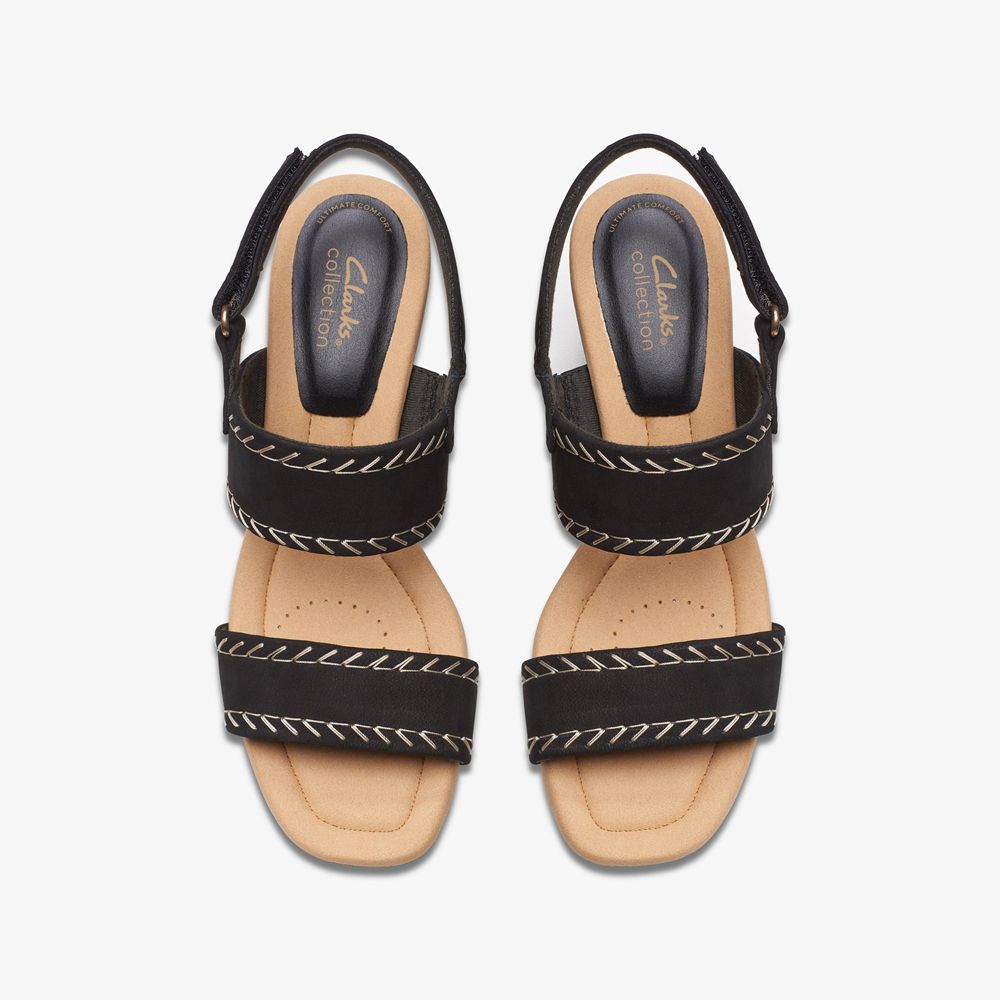 Black Clarks Women's Kyarra Rose Wedge Sandals | 486DJNXSU