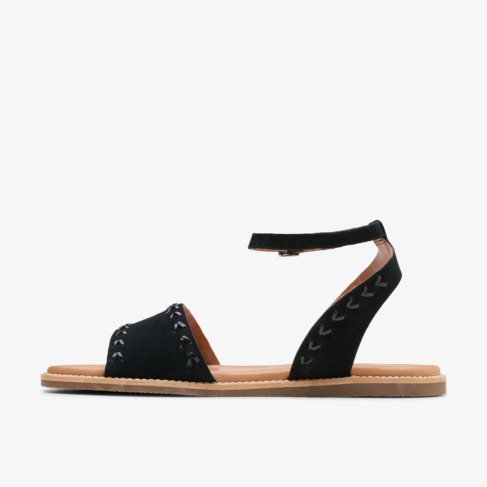 Black Clarks Women's Maritime May Flat Sandals | 621EBOTWP