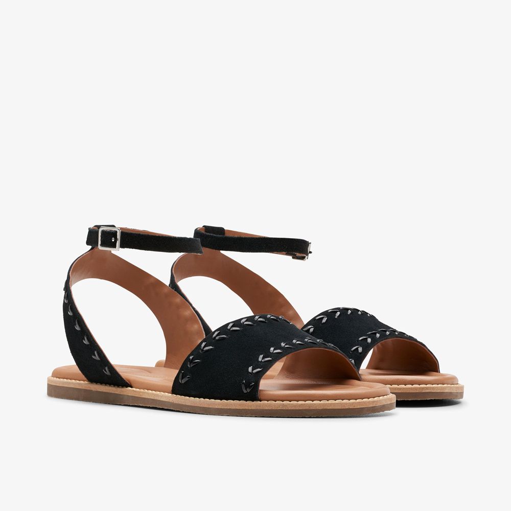 Black Clarks Women's Maritime May Flat Sandals | 621EBOTWP