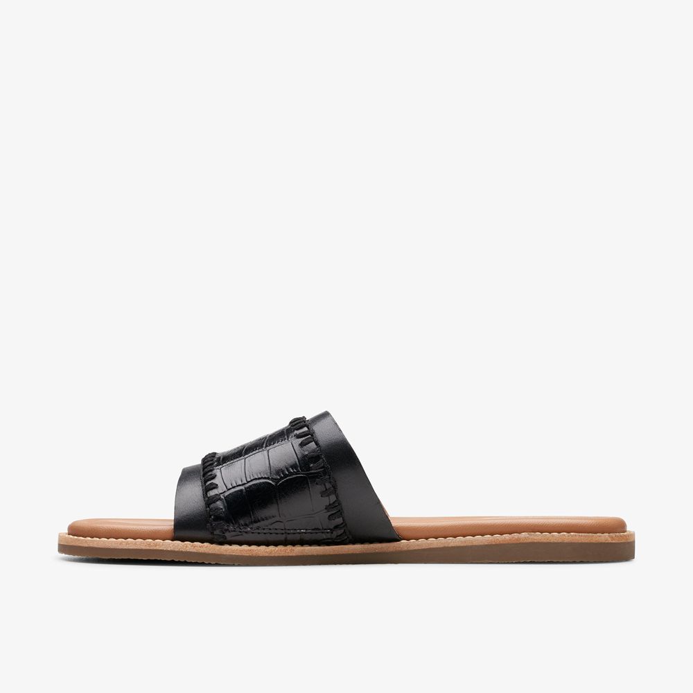 Black Clarks Women's Maritime Mule Flat Sandals | 523FIVCWQ