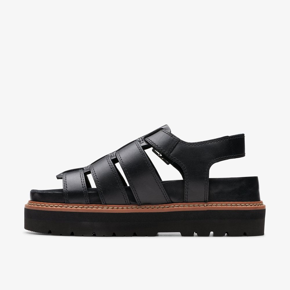 Black Clarks Women's Orianna Twist Flat Sandals | 639EKUIRY