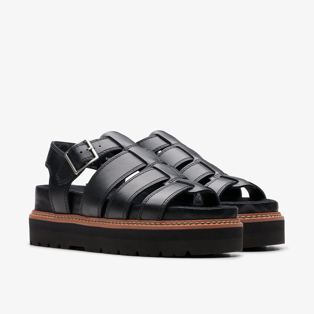 Black Clarks Women's Orianna Twist Flat Sandals | 639EKUIRY