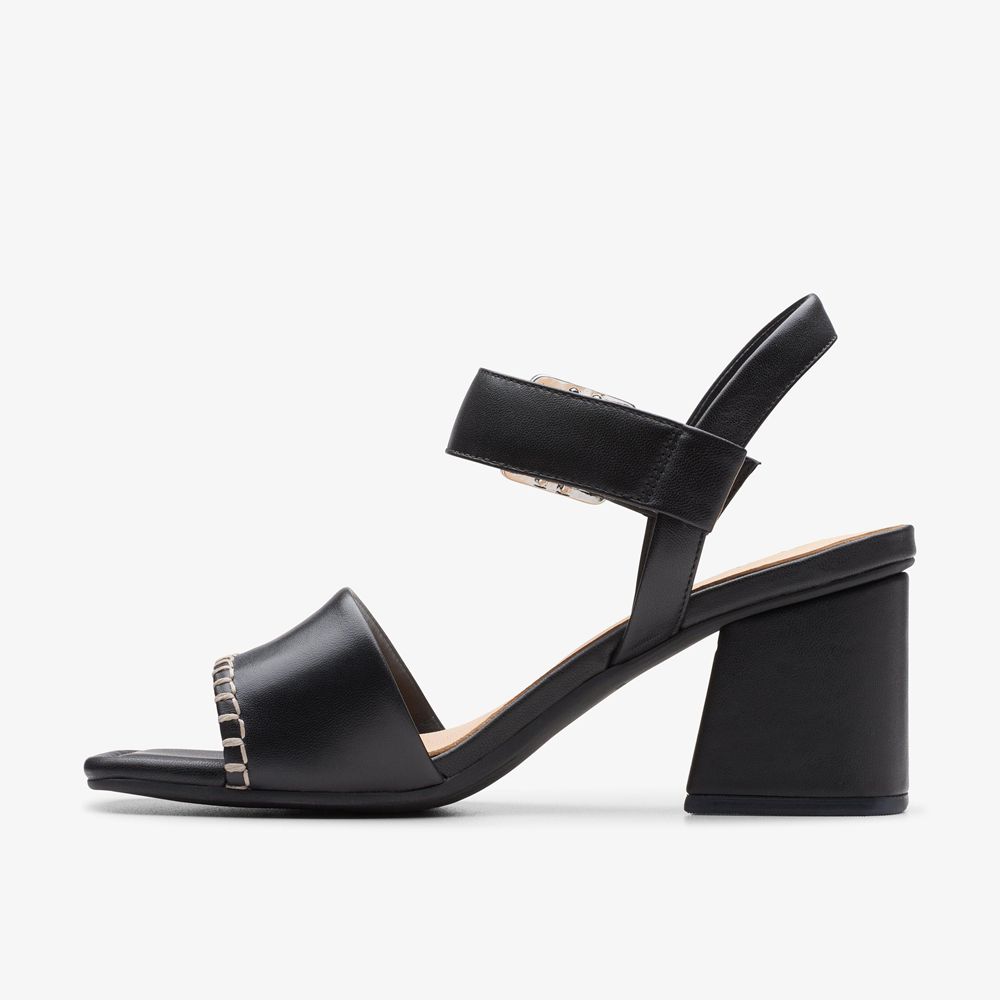 Black Clarks Women's Siara 65 Buckle Heeled Sandals | 603LHBOTA