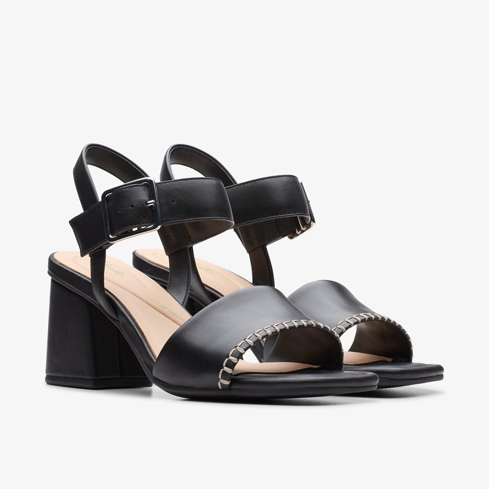 Black Clarks Women's Siara 65 Buckle Heeled Sandals | 603LHBOTA