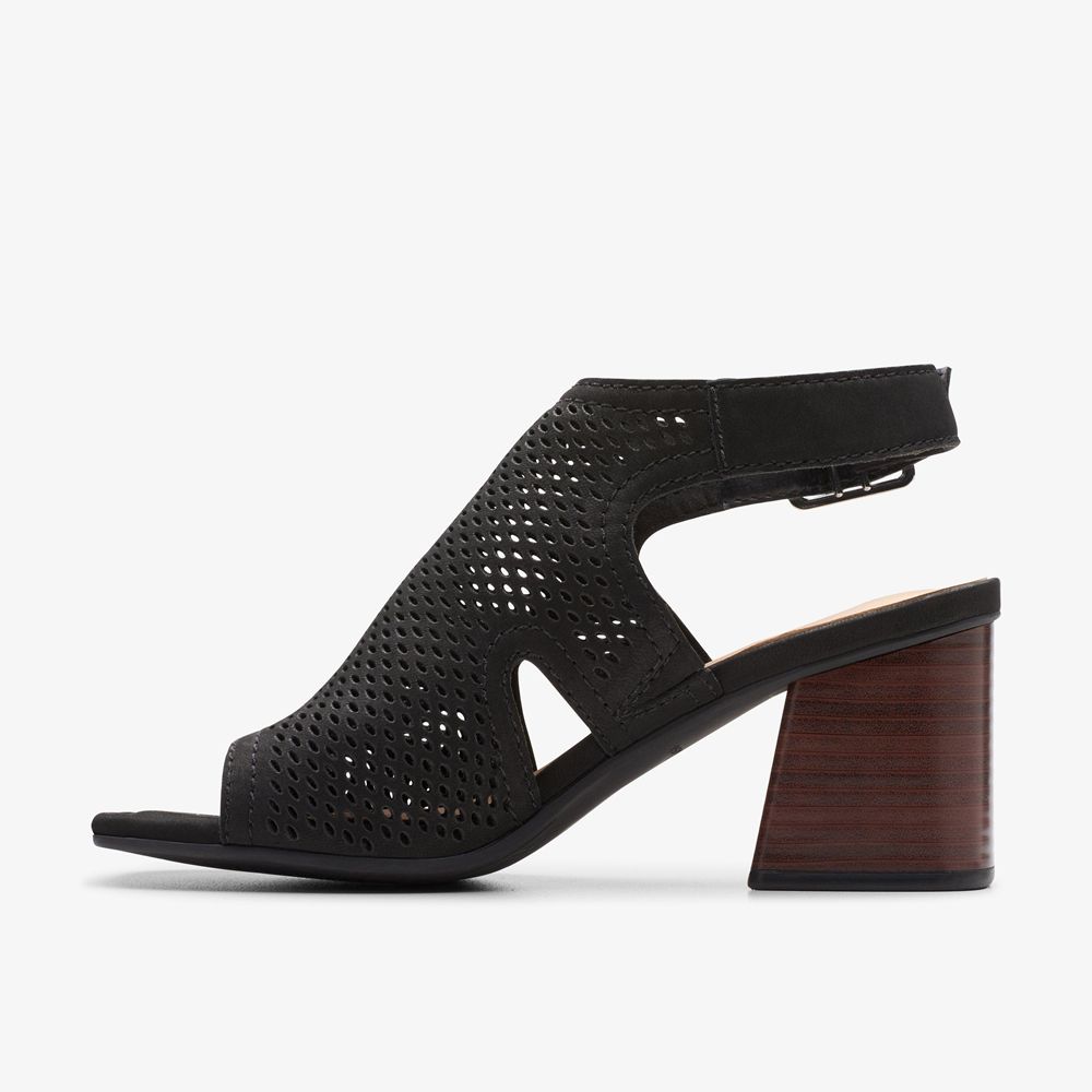 Black Clarks Women's Siara 65 Flow Heeled Sandals | 865HEFJXG