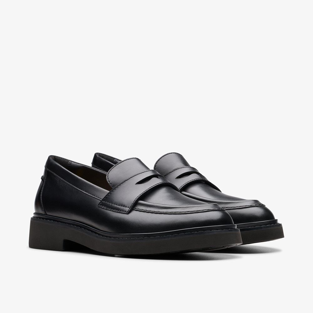 Black Clarks Women's Splend Edge Loafers | 073VACMPL