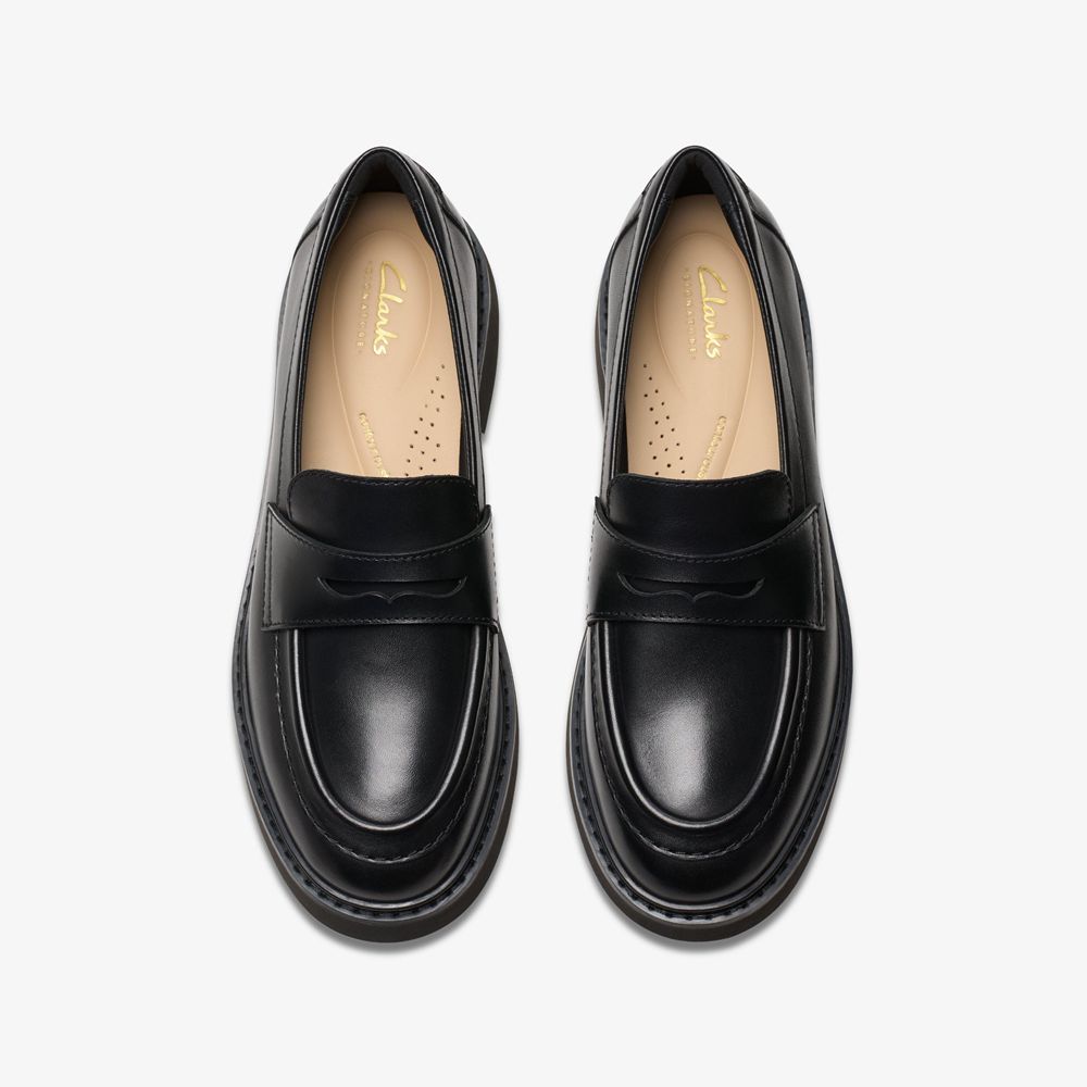 Black Clarks Women's Splend Edge Loafers | 073VACMPL