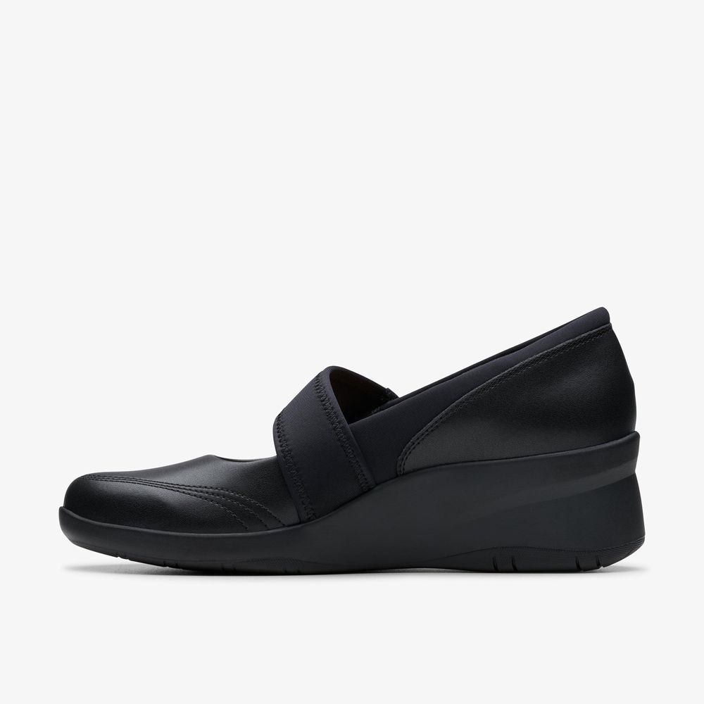 Black Clarks Women's Suttyn May Wedge Sandals | 923VLJDEY