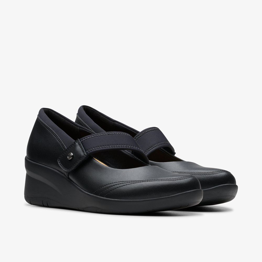 Black Clarks Women's Suttyn May Wedge Sandals | 923VLJDEY