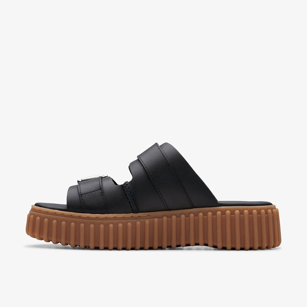 Black Clarks Women's Torhill Slide Flat Sandals | 027BTHFKI