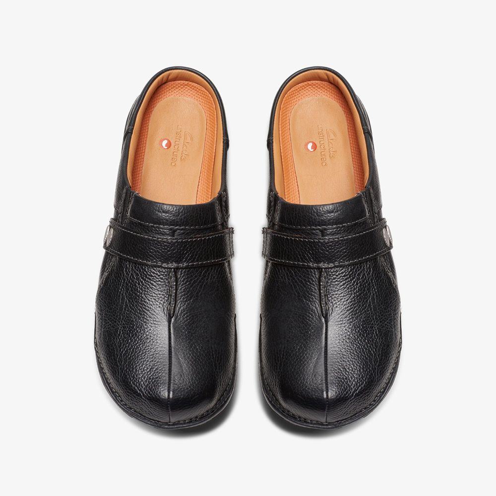 Black Clarks Women's Un Loop Ease Mules | 428NOZDKX