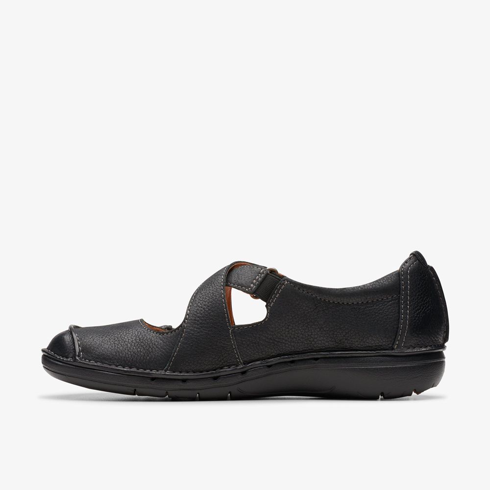 Black Clarks Women's Un Loop Strap Ballet Flats | 072QOJTRY