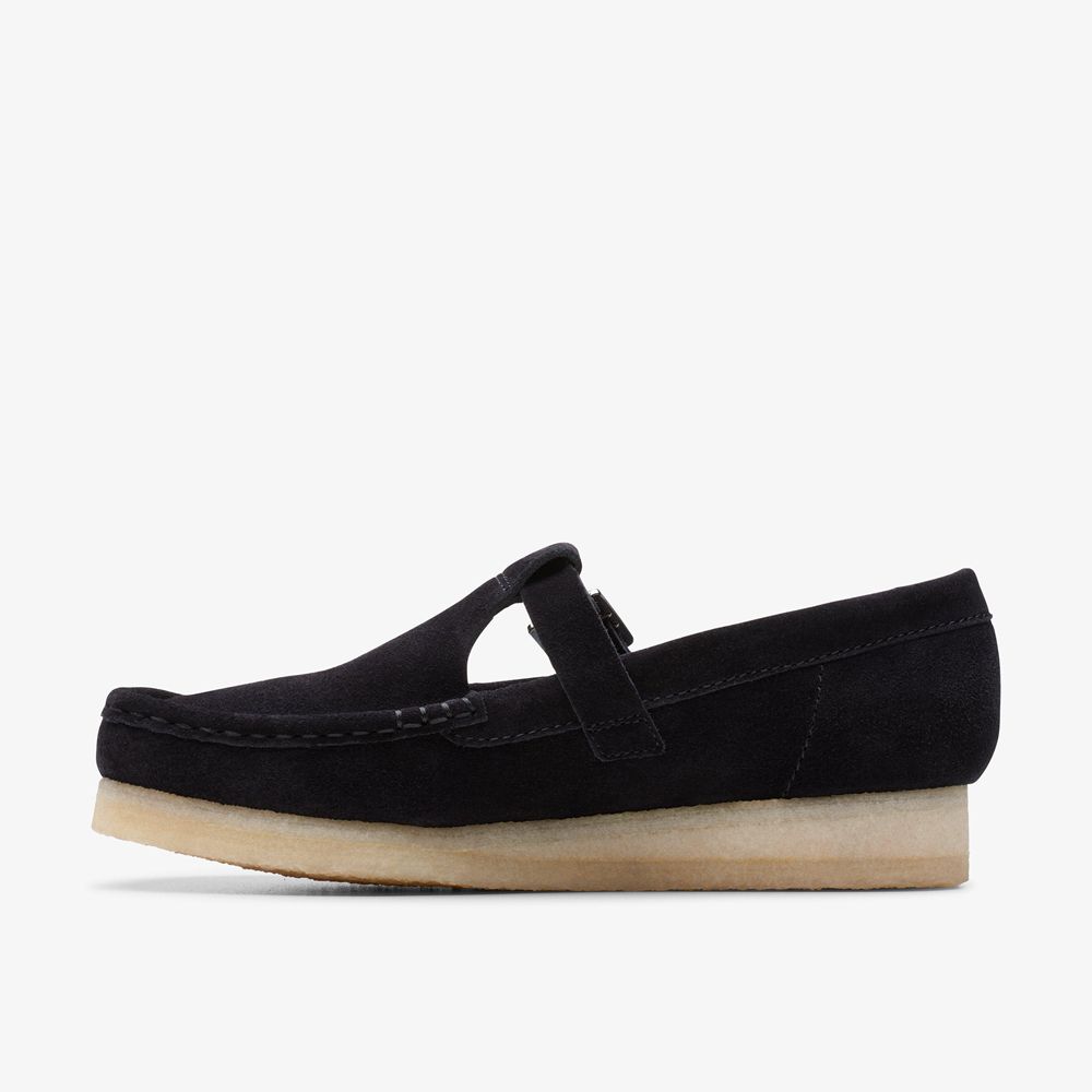 Black Clarks Women's Wallabee T-bar Loafers | 845KIWOTG