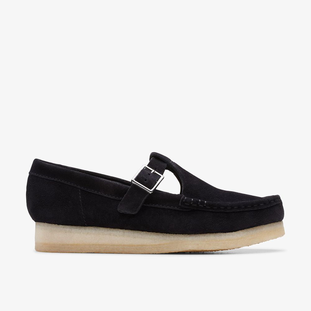 Black Clarks Women\'s Wallabee T-bar Loafers | 845KIWOTG