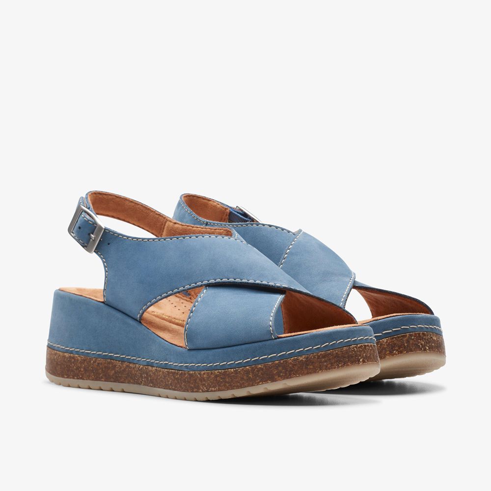 Blue Clarks Women's Kassanda Step Wedge Sandals | 139LMZIPA