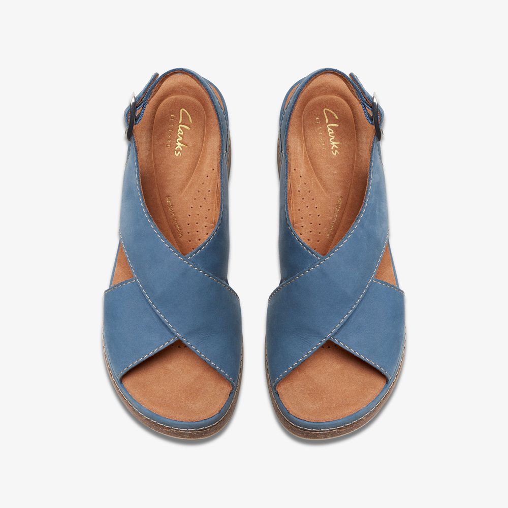 Blue Clarks Women's Kassanda Step Wedge Sandals | 139LMZIPA