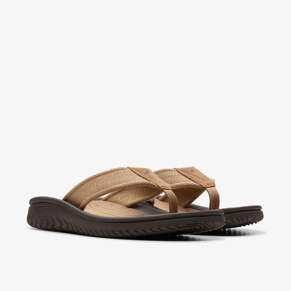 Brown Clarks Men's Wesley Belt Flip Flops | 035MTGLBK