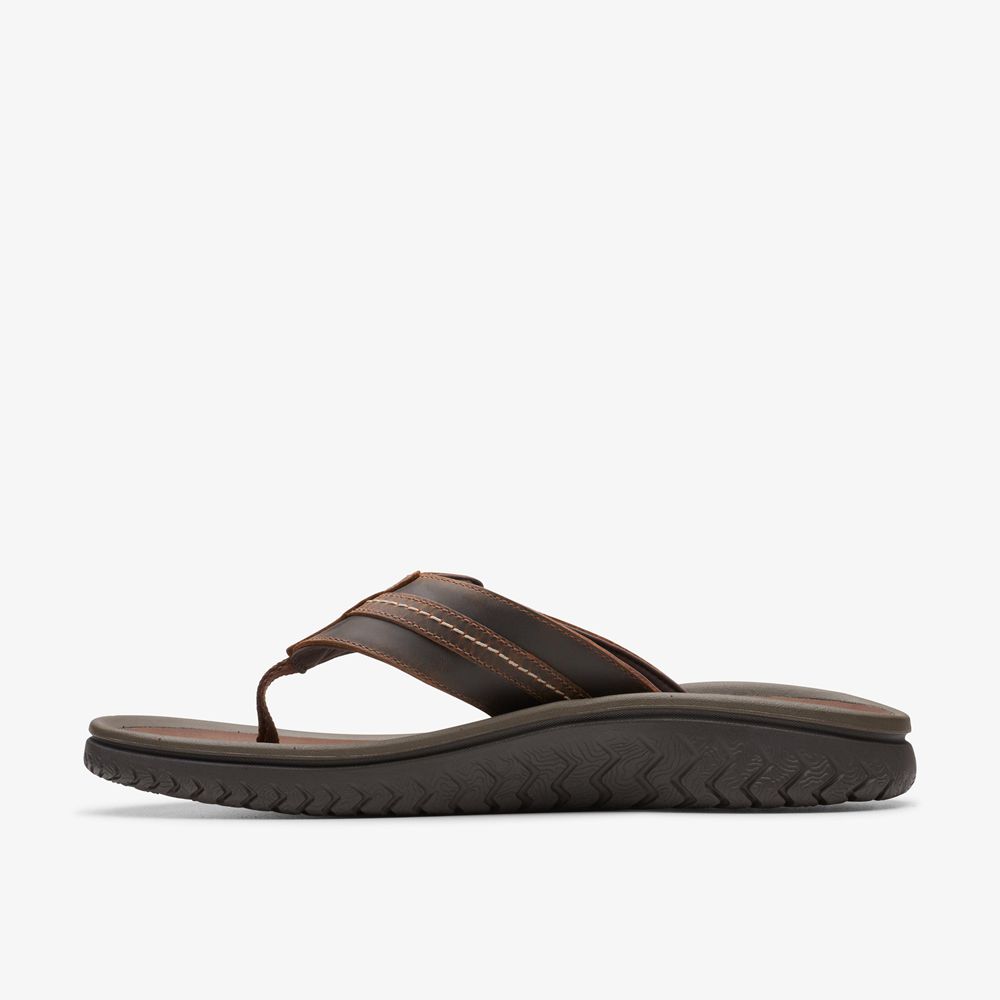 Brown Clarks Men's Wesley Sun Flip Flops | 769FITUEP