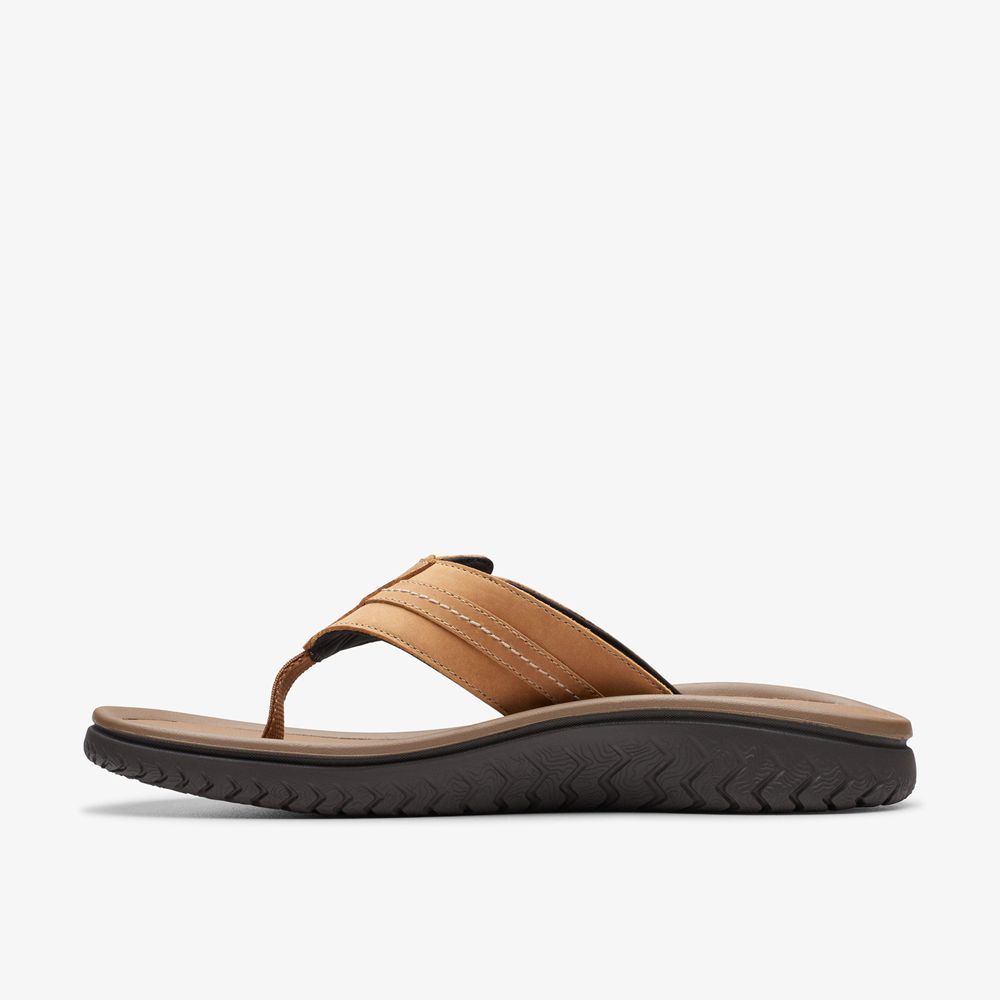 Brown Clarks Men's Wesley Sun Flip Flops | 604KFHJIG