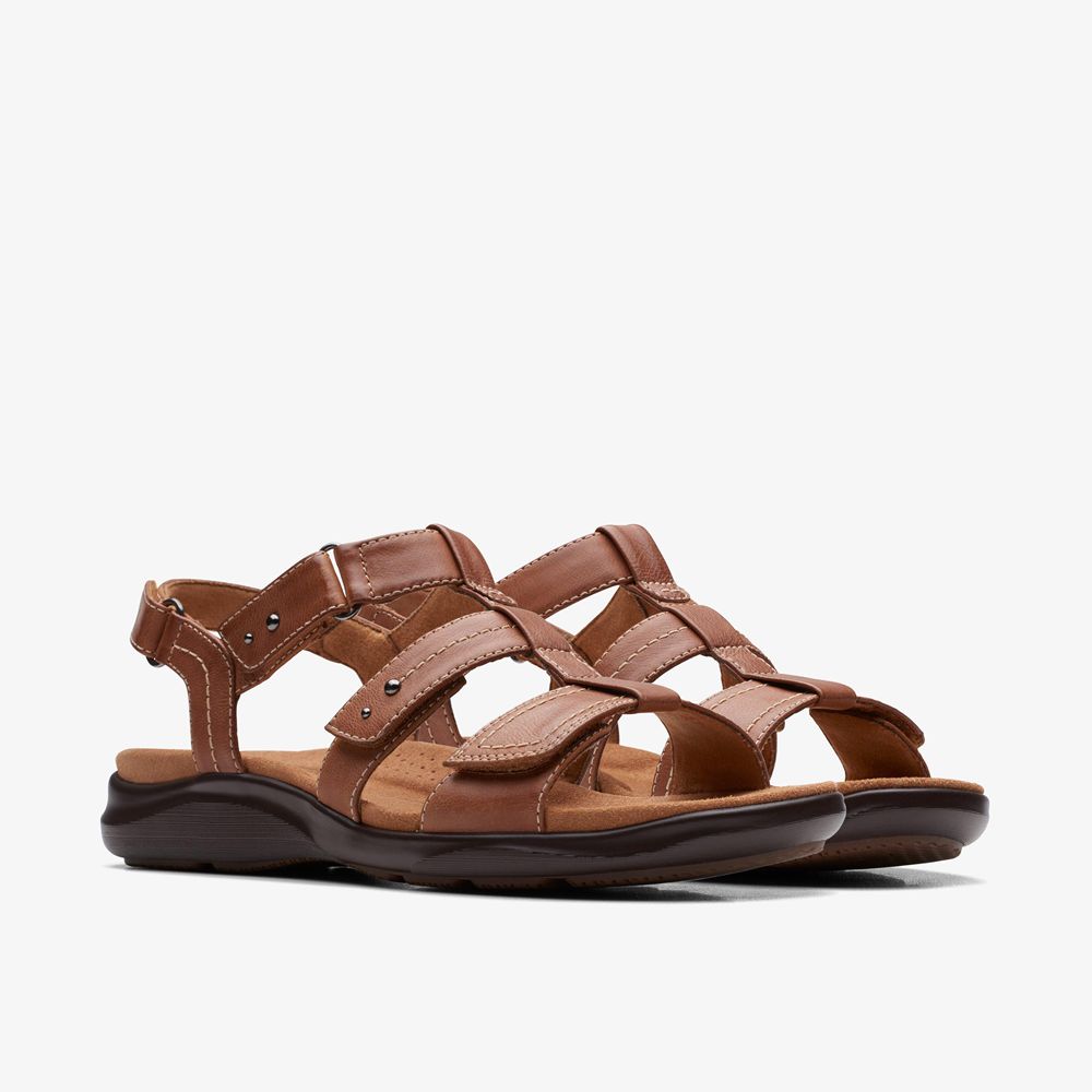 Brown Clarks Women's Kitly Step Flat Sandals | 120TFERZW