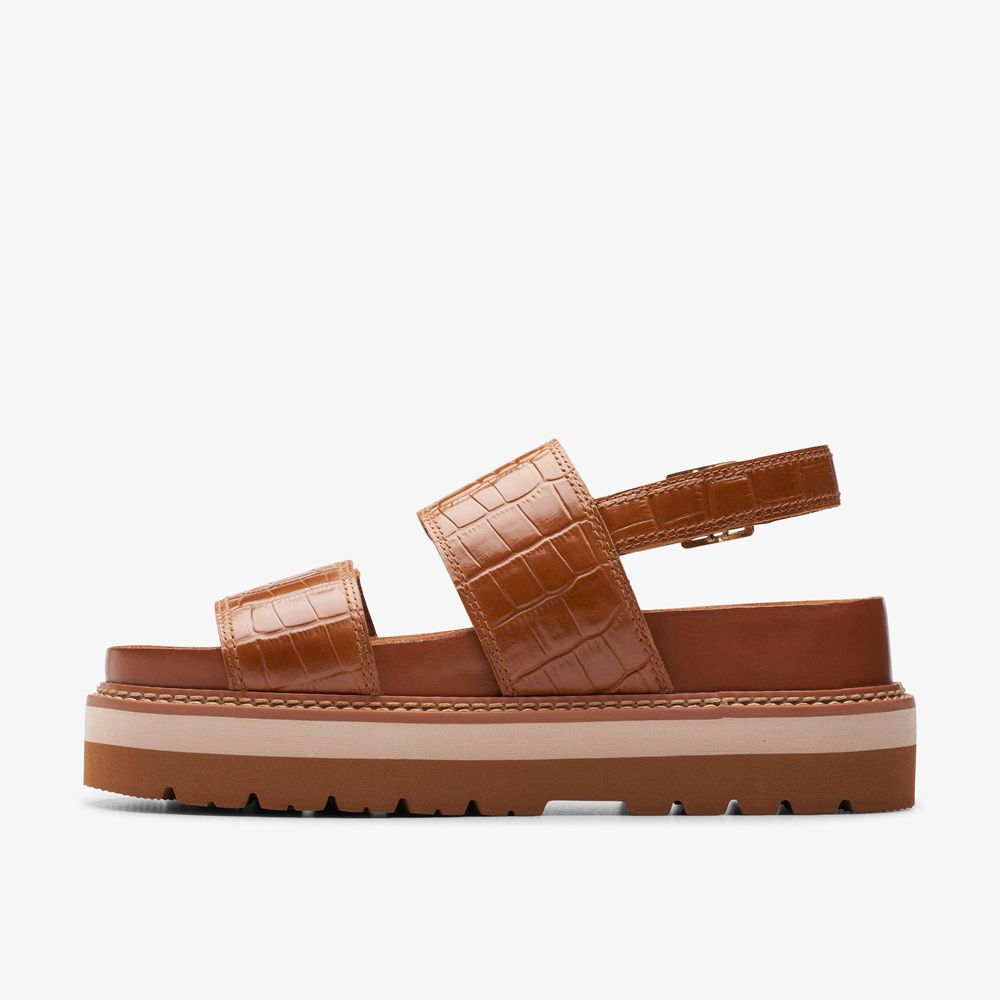 Brown Clarks Women's Orianna Glide Flat Sandals | 865KJOXPC