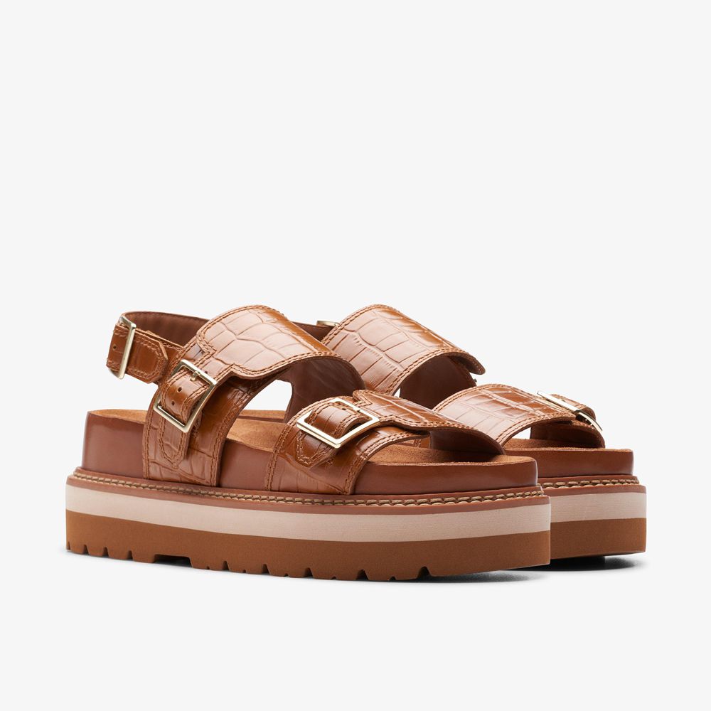 Brown Clarks Women's Orianna Glide Flat Sandals | 865KJOXPC