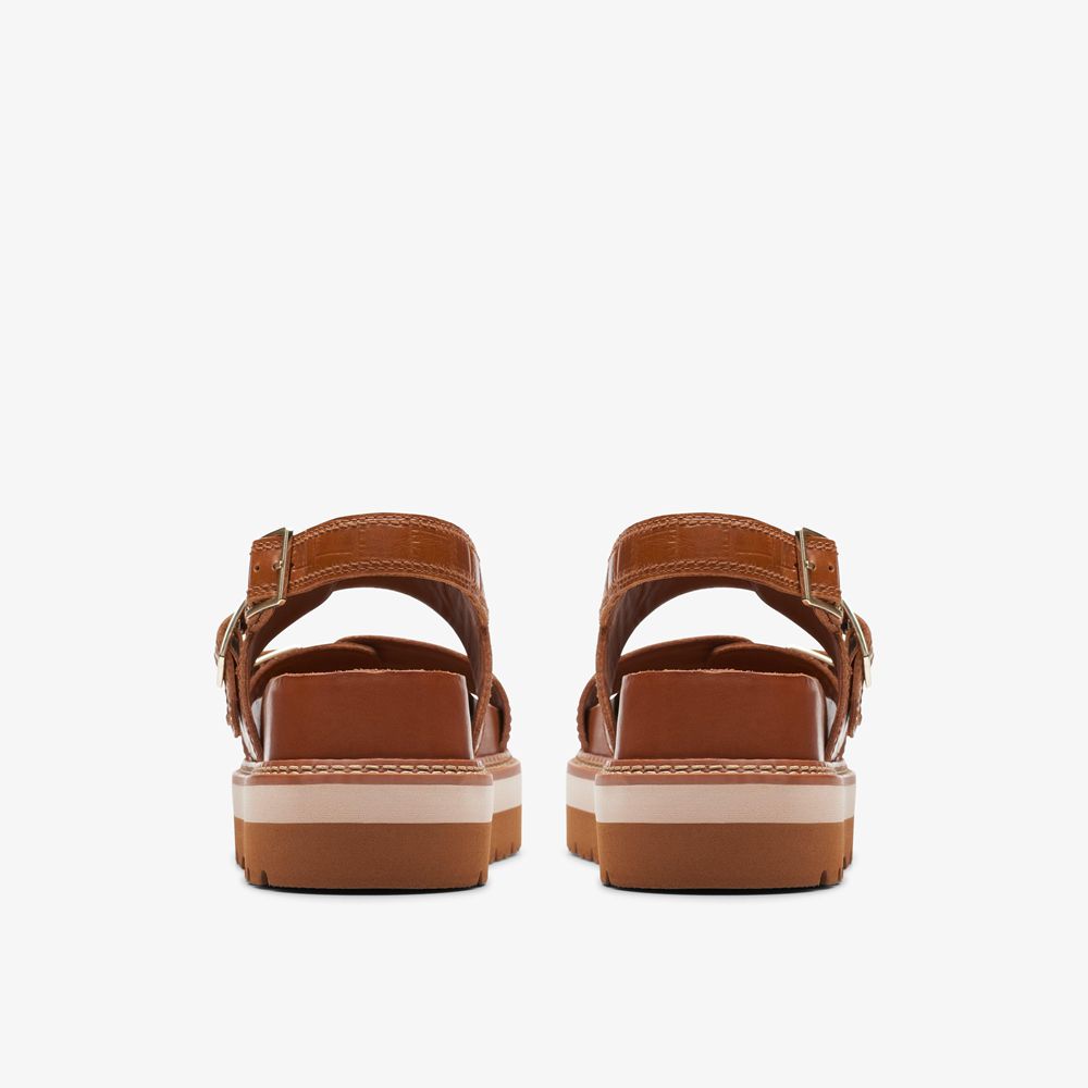 Brown Clarks Women's Orianna Glide Flat Sandals | 865KJOXPC