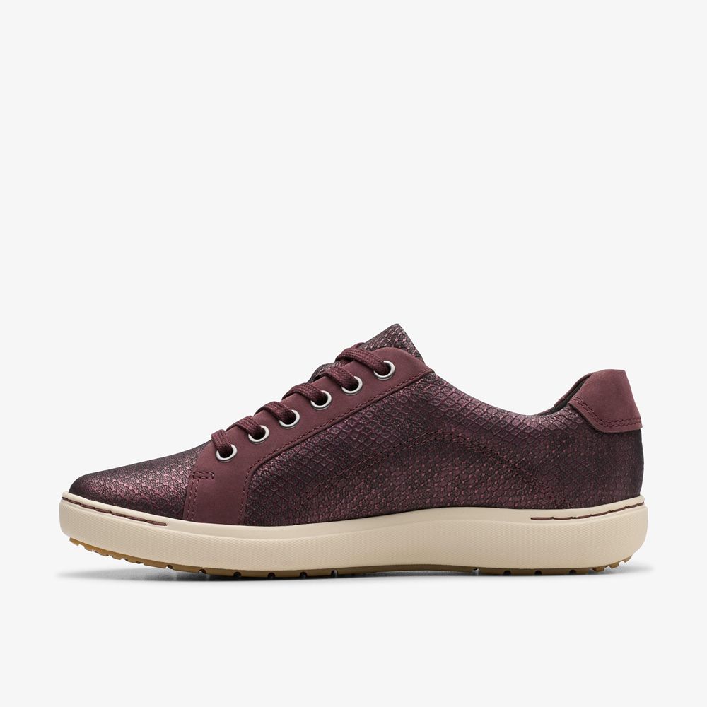 Burgundy Clarks Women's Nalle Lace Sneakers | 093JQAZGD