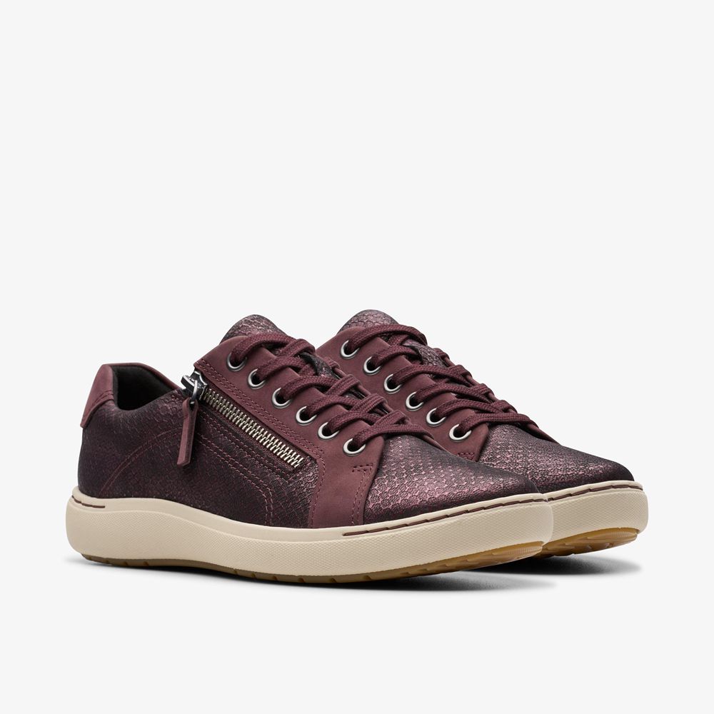 Burgundy Clarks Women's Nalle Lace Sneakers | 093JQAZGD